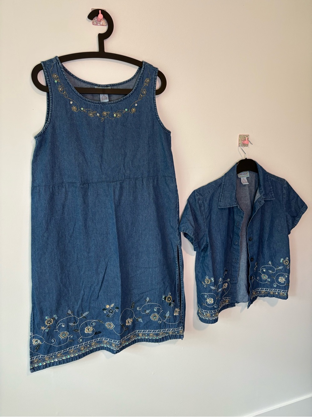 Vintage Denim Embroidered Dress & Cardigan Set - Sequin